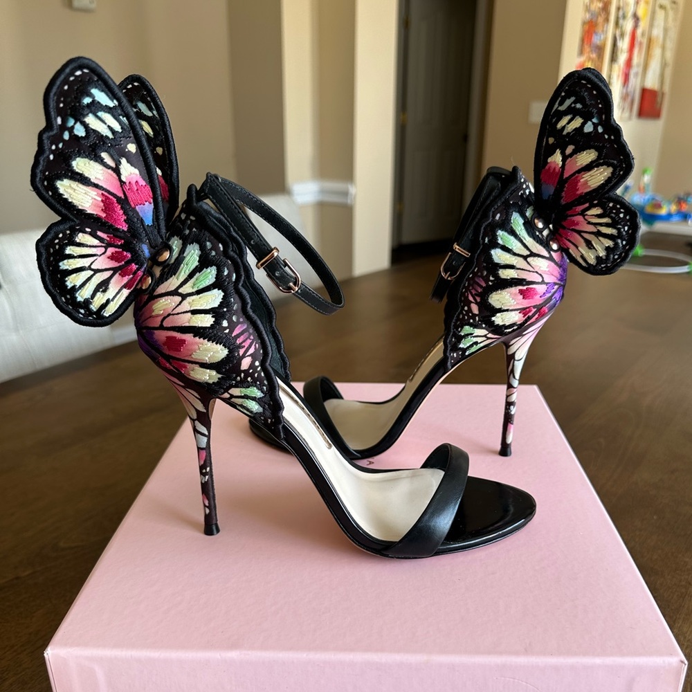 Sophia Webster “Chiara” Embroidery Butterfly Wing  Sandal Heel Size 37.5